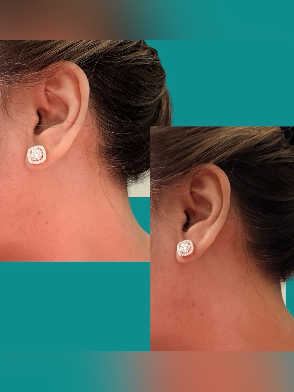 S925 Rose Gold Halo Cushion CZ 2 CT Mossanite Stud Earrings - Women Jewelry